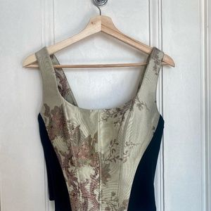 Ted Baker Scoop Neck Panelled Floral Print Corset Crop Top, Camel/Multi